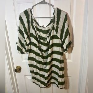Old Navy Green and White Striped Blouse
